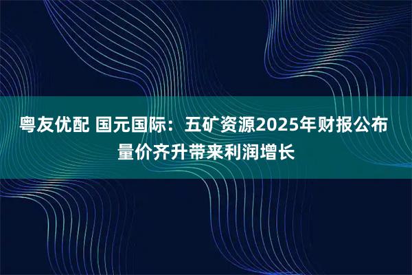 粤友优配 国元国际：五矿资源2025年财报公布 量价齐升带来利润增长