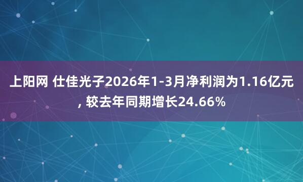 上阳网 仕佳光子2026年1-3月净利润为1.16亿元, 较去年同期增长24.66%